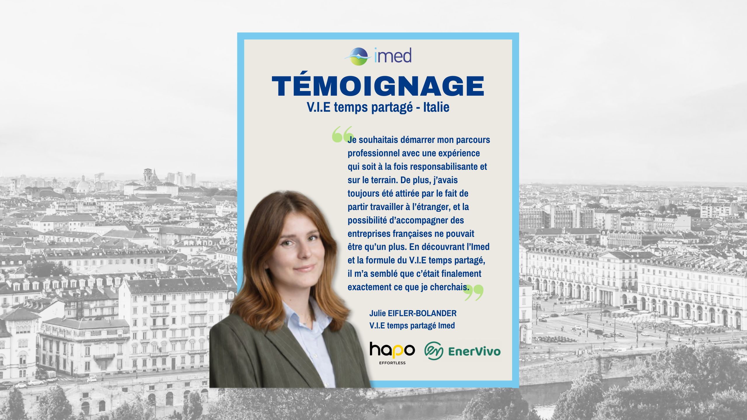 Témoignage V.I.E temps partagé Imed, Julie Eifler-Bolander en Italie à Turin